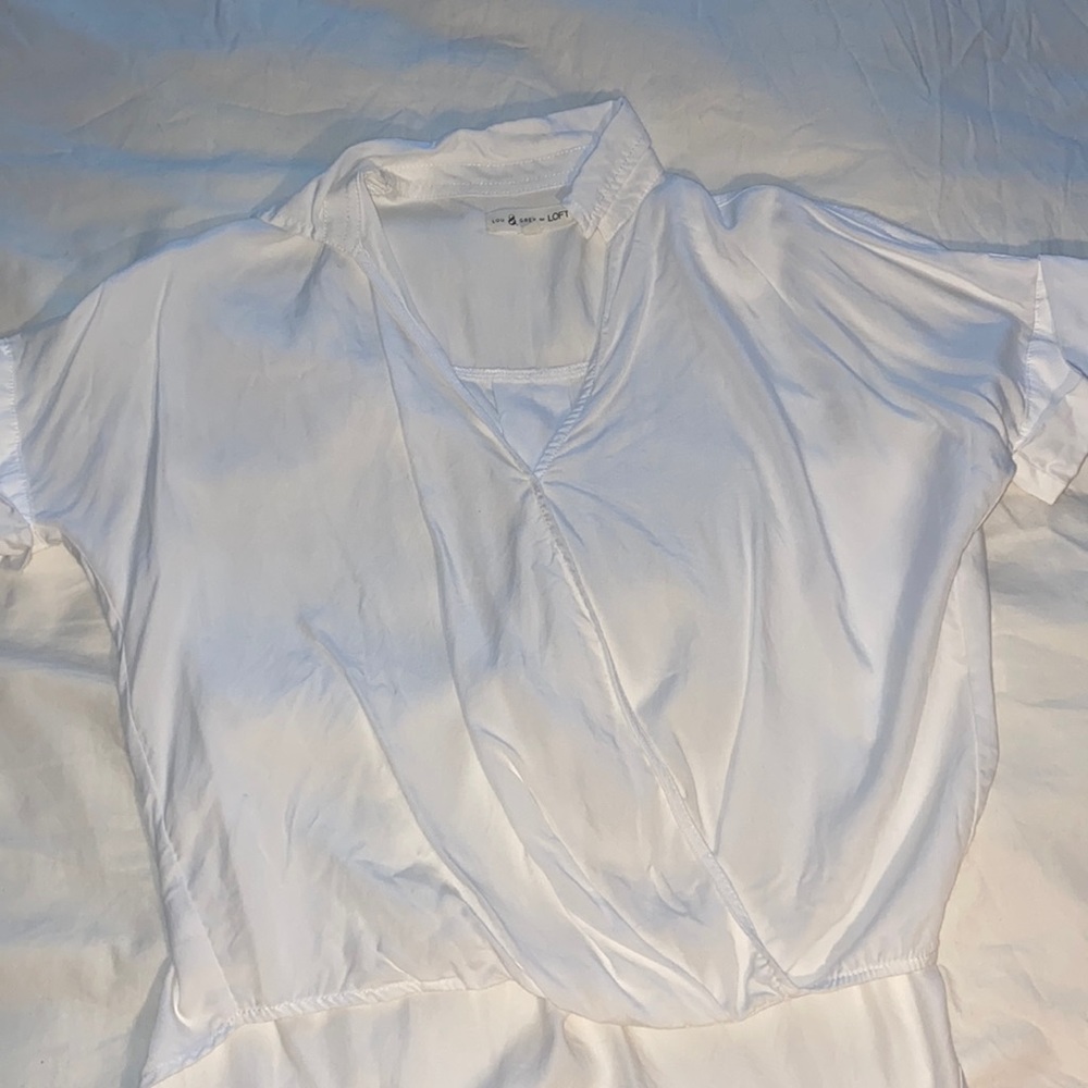 White faux-wrap relaxed blouse